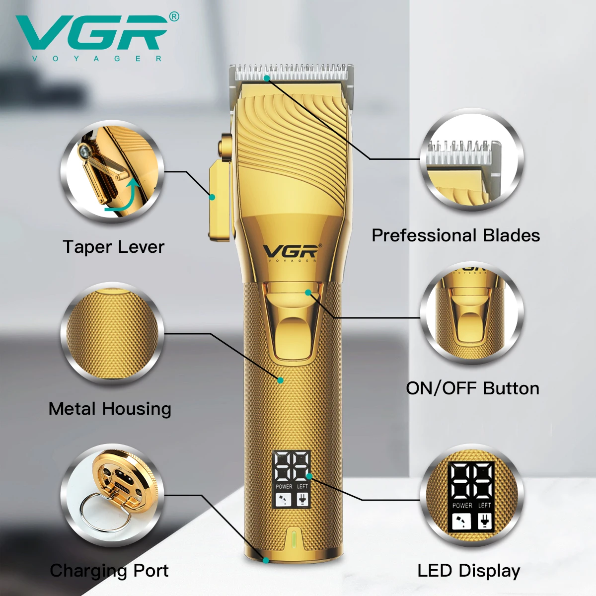 VGR V-280 Tondeuse Professionnelle Rechargeable USB – Lame Inox, 300 min d'Autonomie