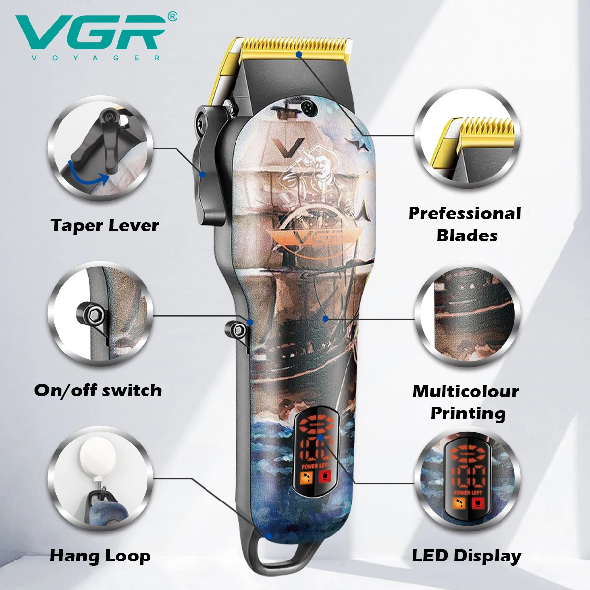 VGR V-689 Tondeuse Professionnelle Sans Fil Rechargeable pour Hommes – 180 min d'autonomie