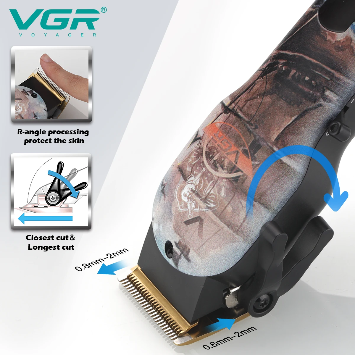 VGR V-689 Tondeuse Professionnelle Sans Fil Rechargeable pour Hommes – 180 min d'autonomie