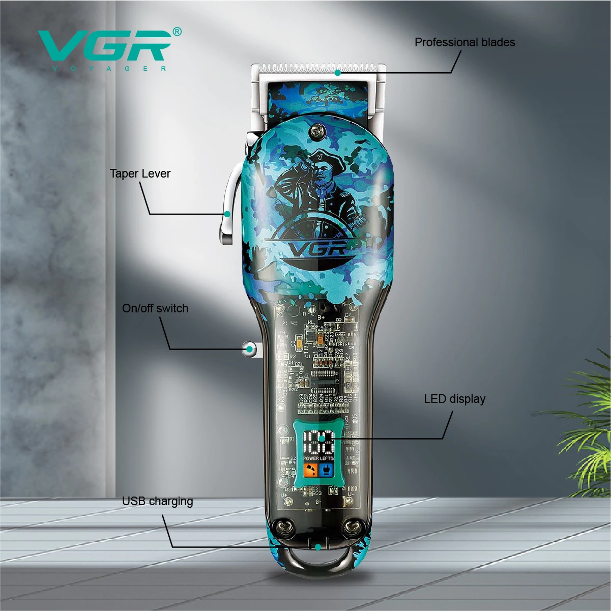 Tondeuse Professionnelle VGR V-685 Sans Fil Rechargeable USB – 300 min d'Autonomie