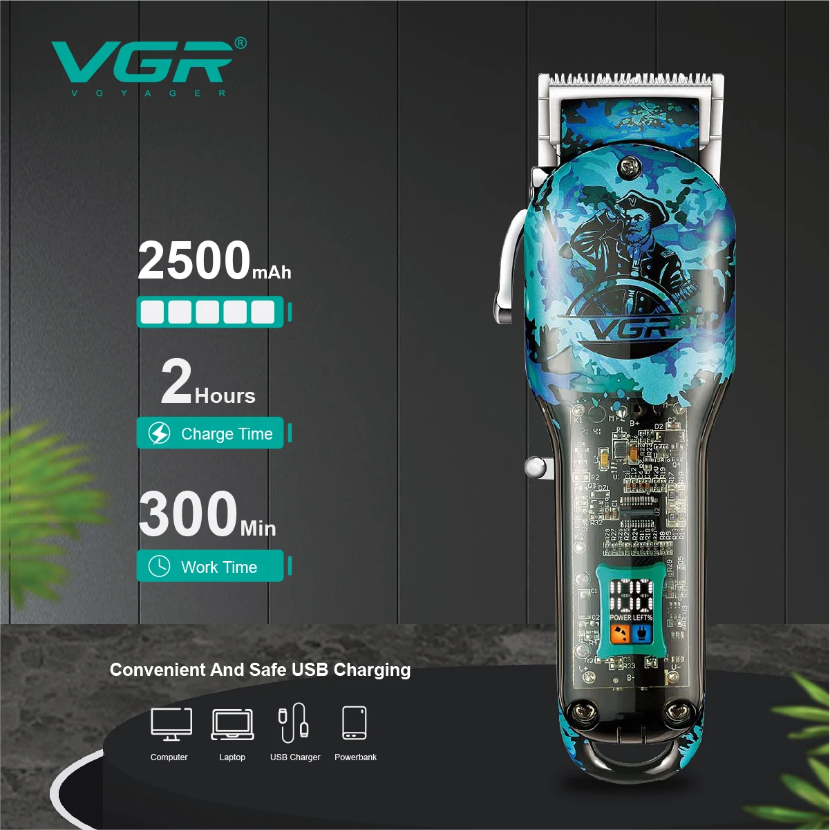 Tondeuse Professionnelle VGR V-685 Sans Fil Rechargeable USB – 300 min d'Autonomie