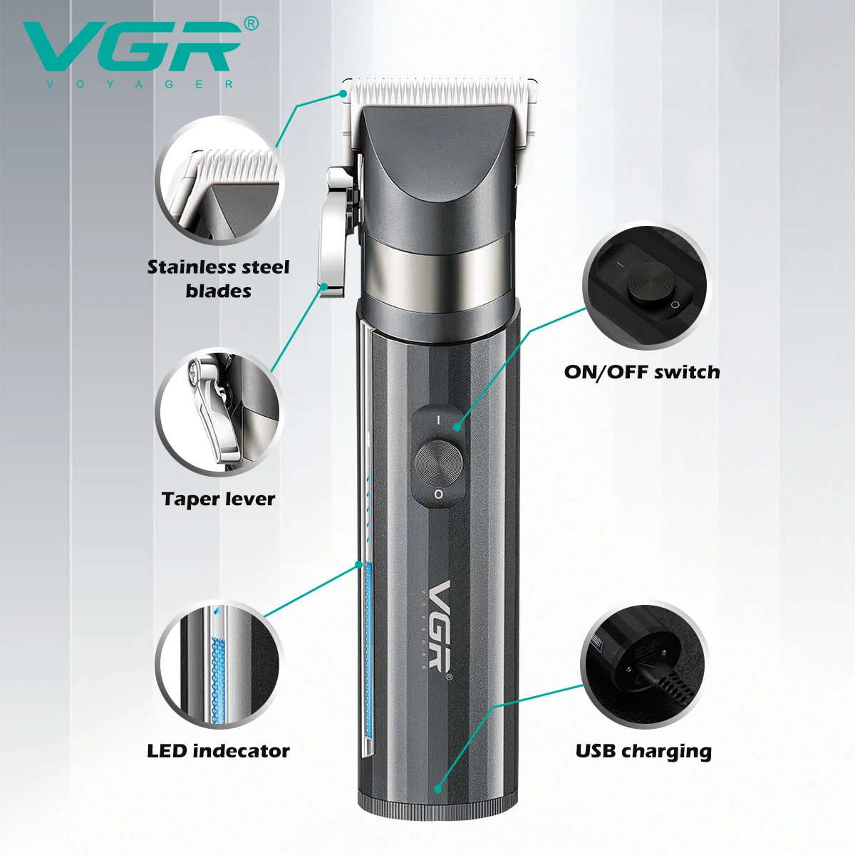 VGR V-687 Tondeuse Professionnelle Rechargeable Sans Fil pour Hommes