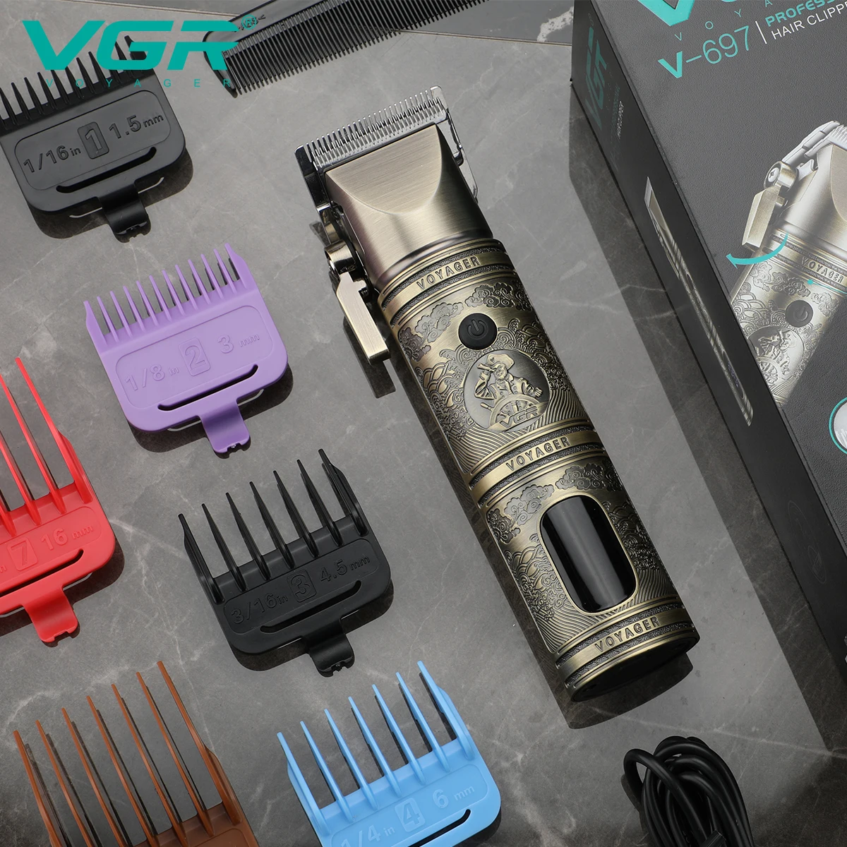 Tondeuse VGR V-697 Professionnelle Sans Fil – Lame Acier Inox, Batterie 2000mAh, Couleur Or