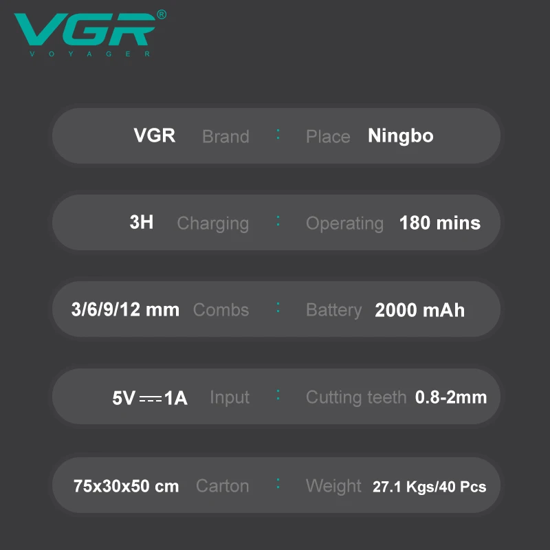 Tondeuse VGR V-699 Professionnelle Sans Fil Rechargeable – 180min d'Autonomie