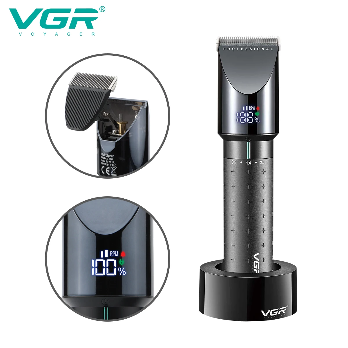 VGR V-698 Tondeuse Professionnelle Sans Fil Rechargeable pour Salon de Coiffure – 200min d'Autonomie