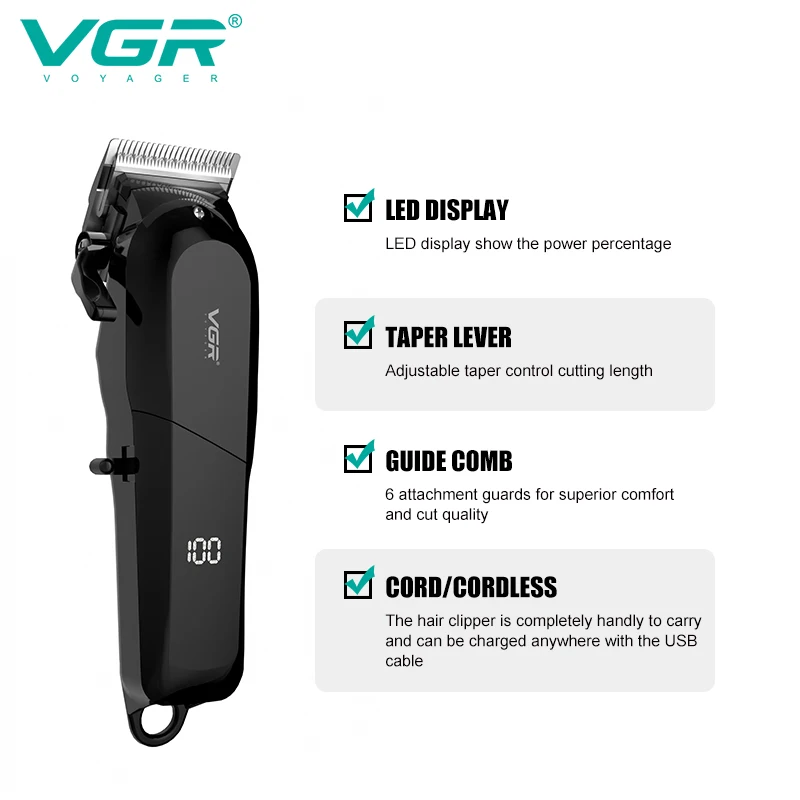 Tondeuse Professionnelle Sans Fil VGR V-118 – Autonomie 200 min, Rechargeable USB