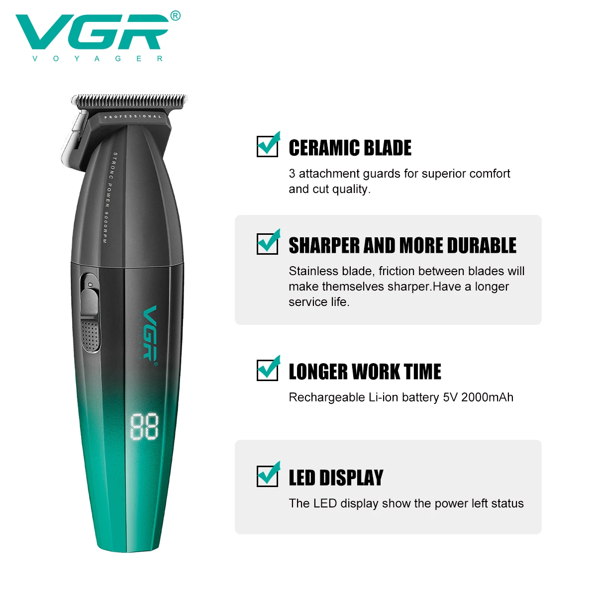 VGR V-906 Tondeuse Professionnelle Rechargeable 240min – Idéale Salons de Coiffure