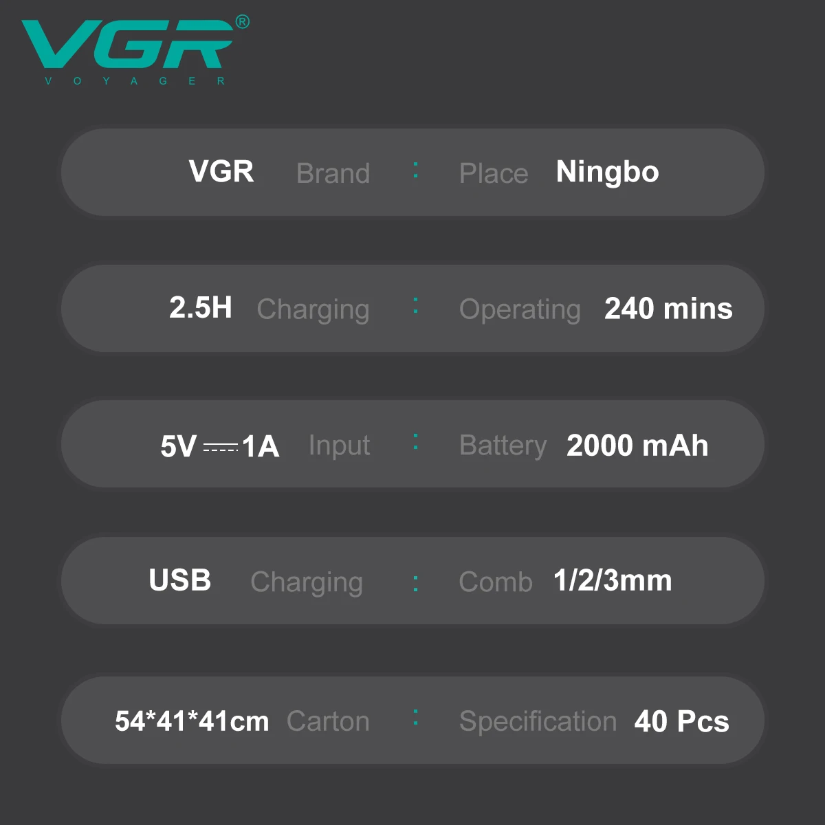 VGR V-906 Tondeuse Professionnelle Rechargeable 240min – Idéale Salons de Coiffure