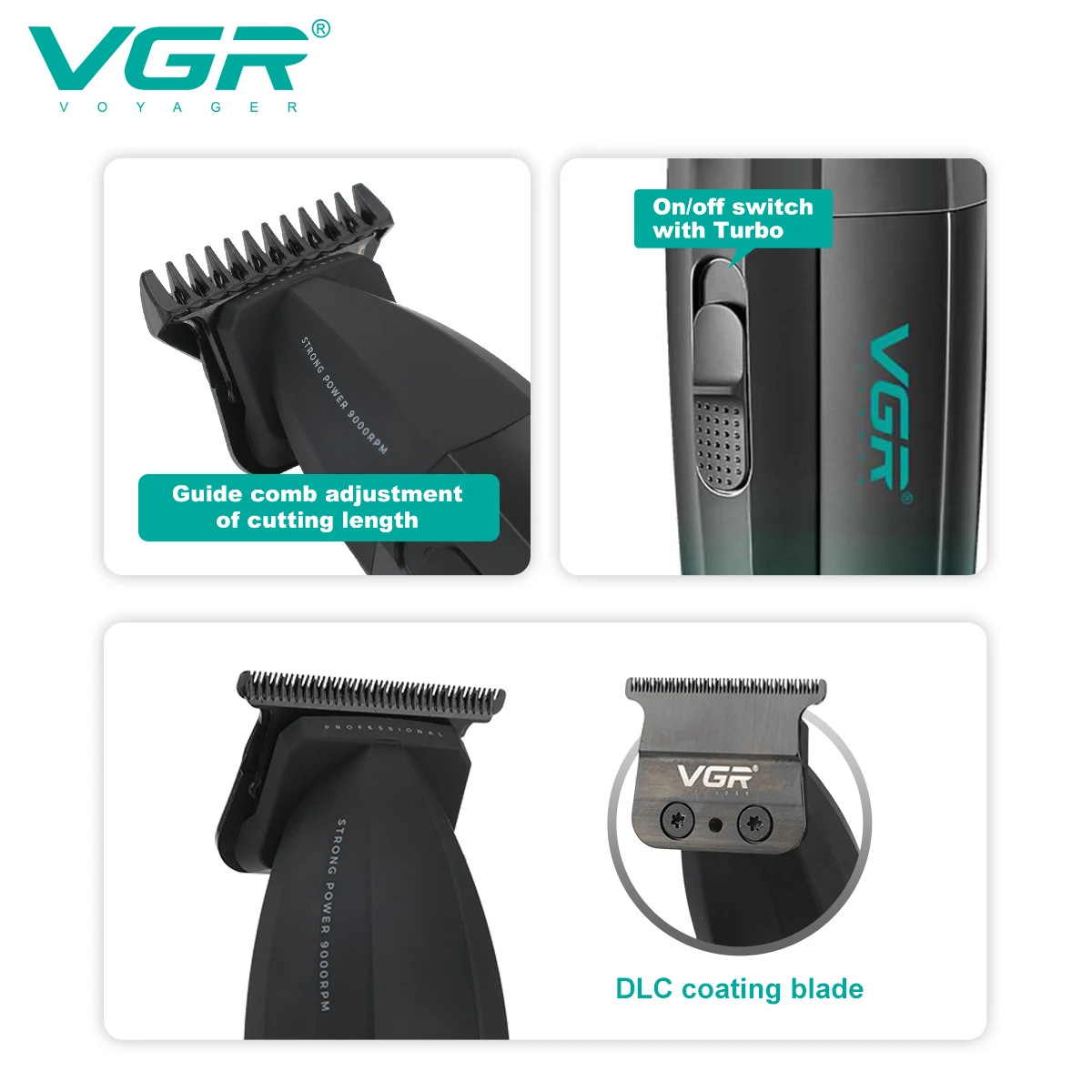VGR V-906 Tondeuse Professionnelle Rechargeable 240min – Idéale Salons de Coiffure