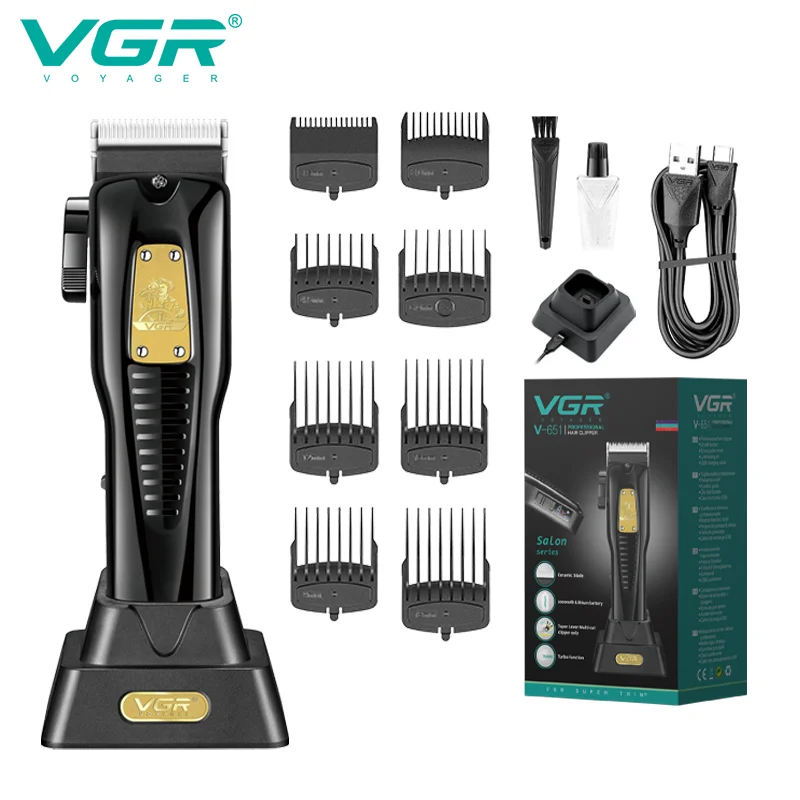 Tondeuse Professionnelle Rechargeable VGR V-651 – Métal, 200min d'autonomie, Charge USB