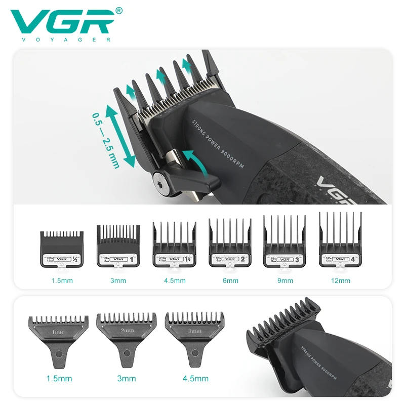 Tondeuse Professionnelle VGR V-640 – Lame DLC, Rechargeable USB, 240min d'Autonomie