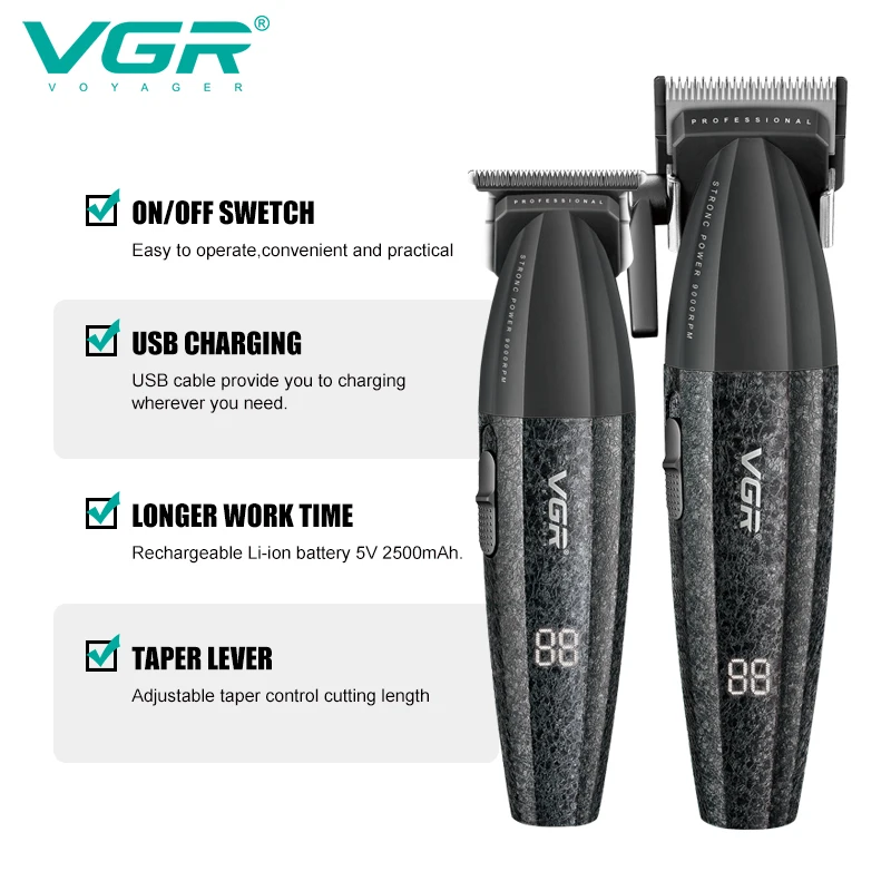 Tondeuse Professionnelle VGR V-640 – Lame DLC, Rechargeable USB, 240min d'Autonomie