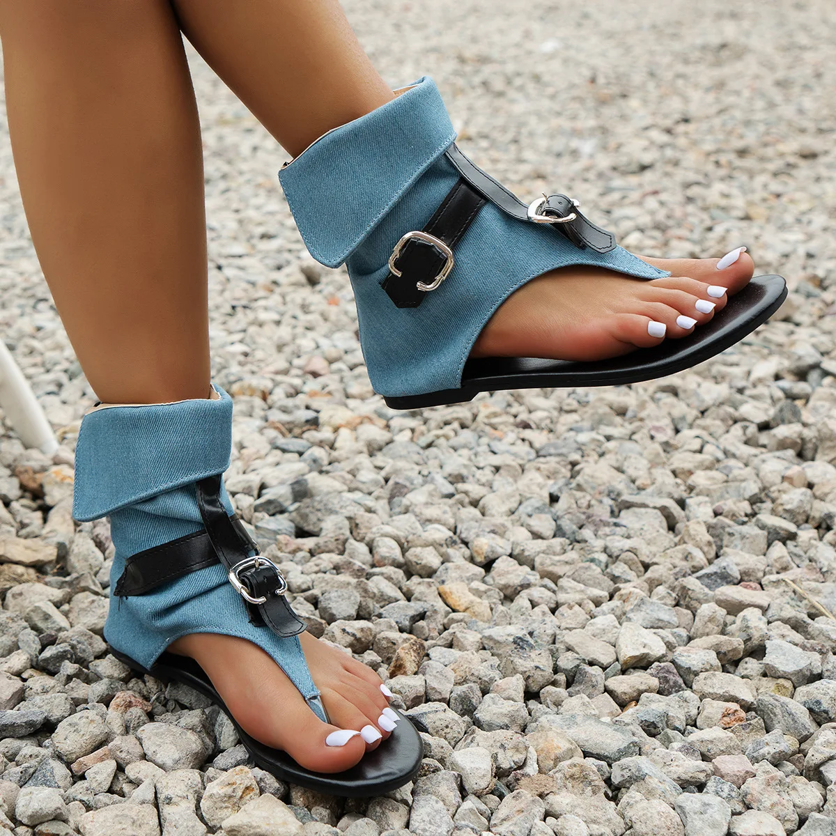 Sandales Romaines Plates Femme à Lanières Style Jean & Boucle – Fait Main
