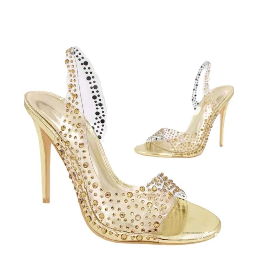 Sandales à talons aiguilles strass bout pointu ouvert – Style européen chic grande taille