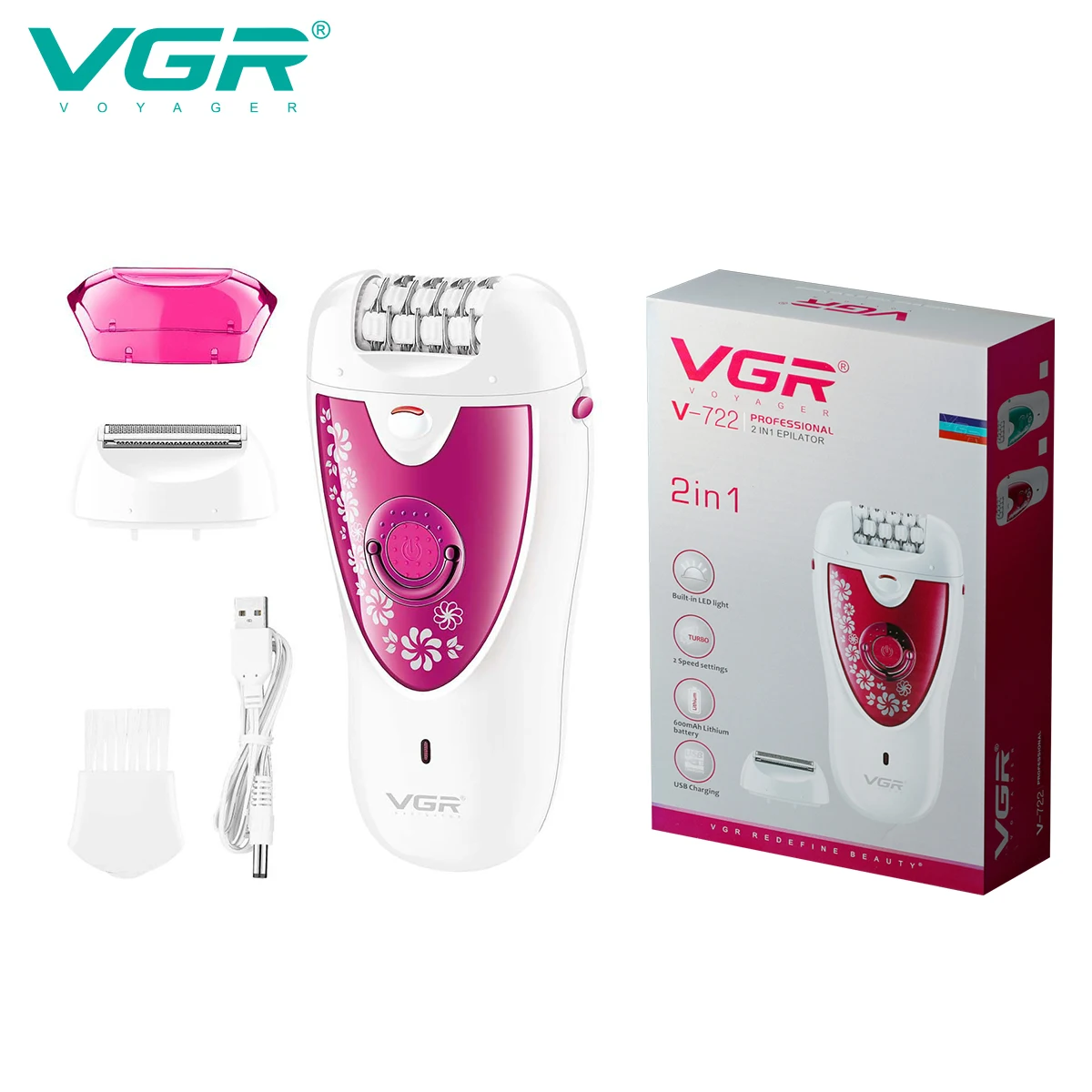 VGR V-722 Épilateur Électrique 2 en 1 Rechargeable USB – Épilation Douce & Efficace