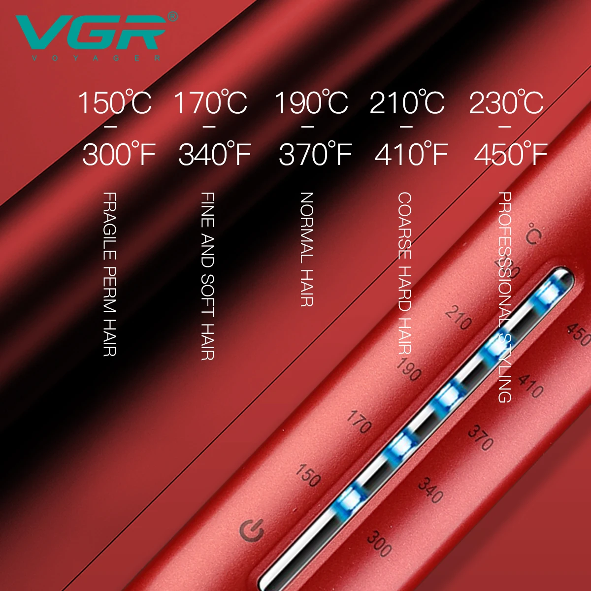 Lisseur Professionnel VGR V-556R Céramique Rouge – Affichage LED & Protection Auto-Off
