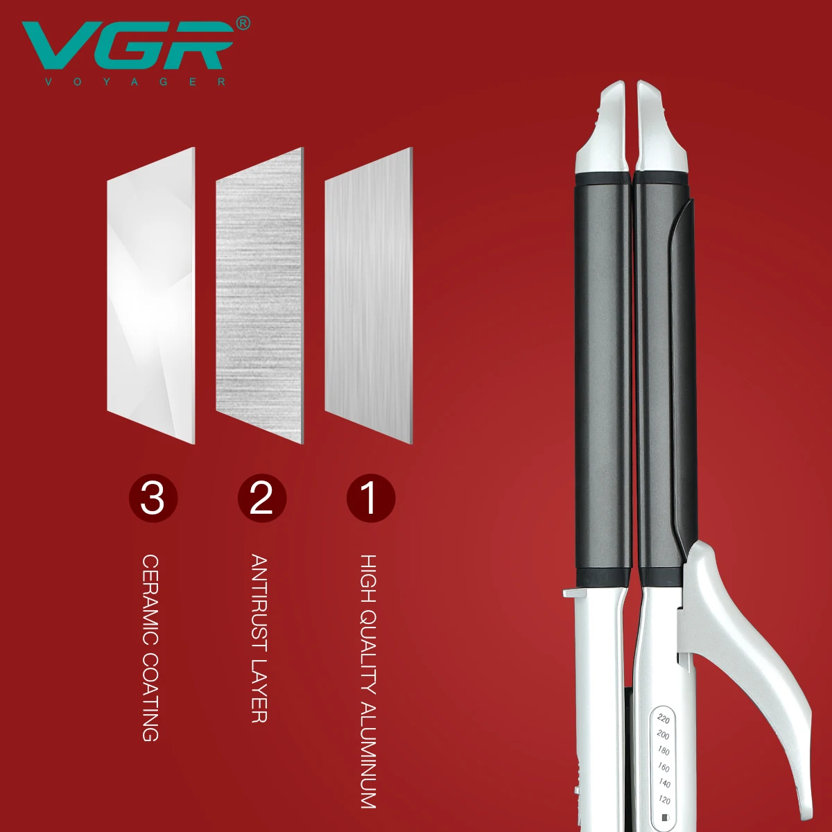 VGR V-558 Lisseur Professionnel Céramique Ions Négatifs Chauffage Rapide