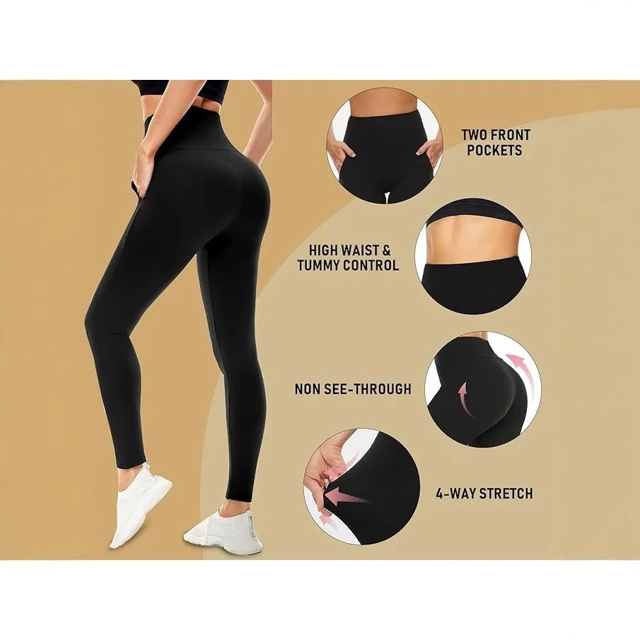Leggings Femme Taille Haute avec Poches | Yoga & Sport | Extensible 4 Directions