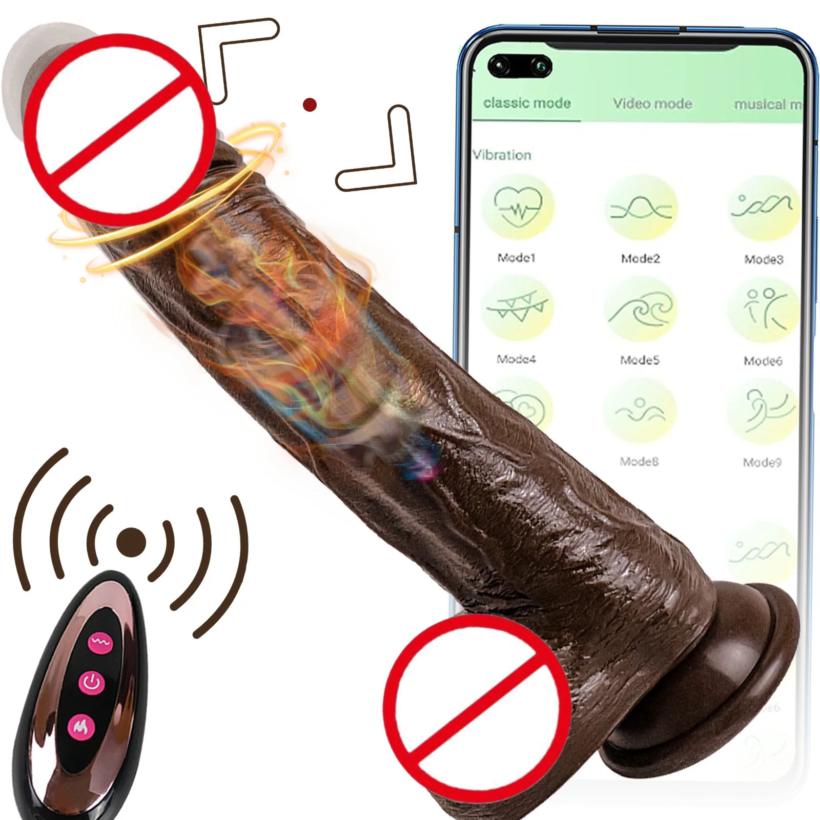 Gode Vibrant Chauffant Télécommandé par Application – 100% Étanche, Rotatif & Balançant