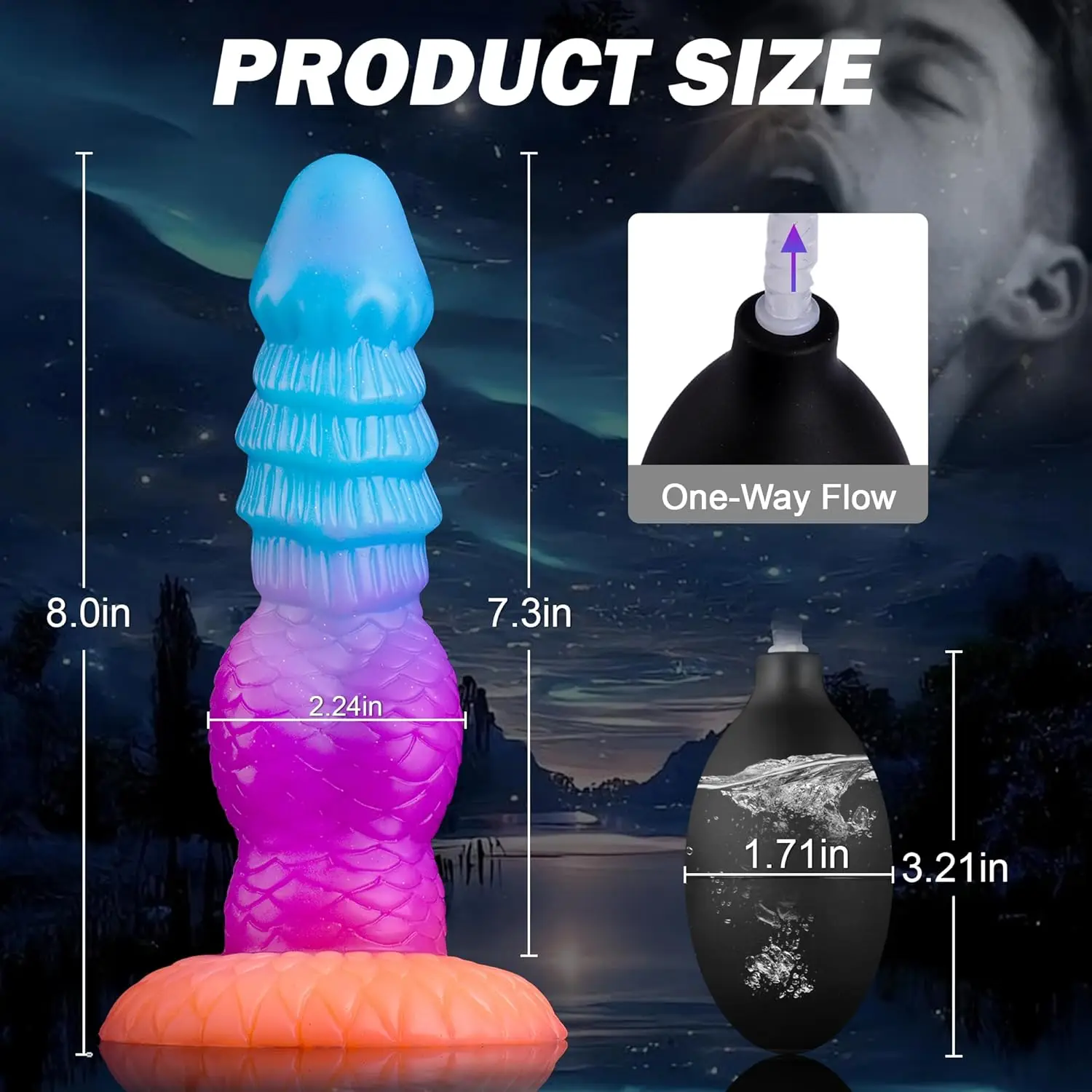 Gode Dragon Monstre Lumineux en Silicone avec Spray d'Eau – Ventouse – 21cm