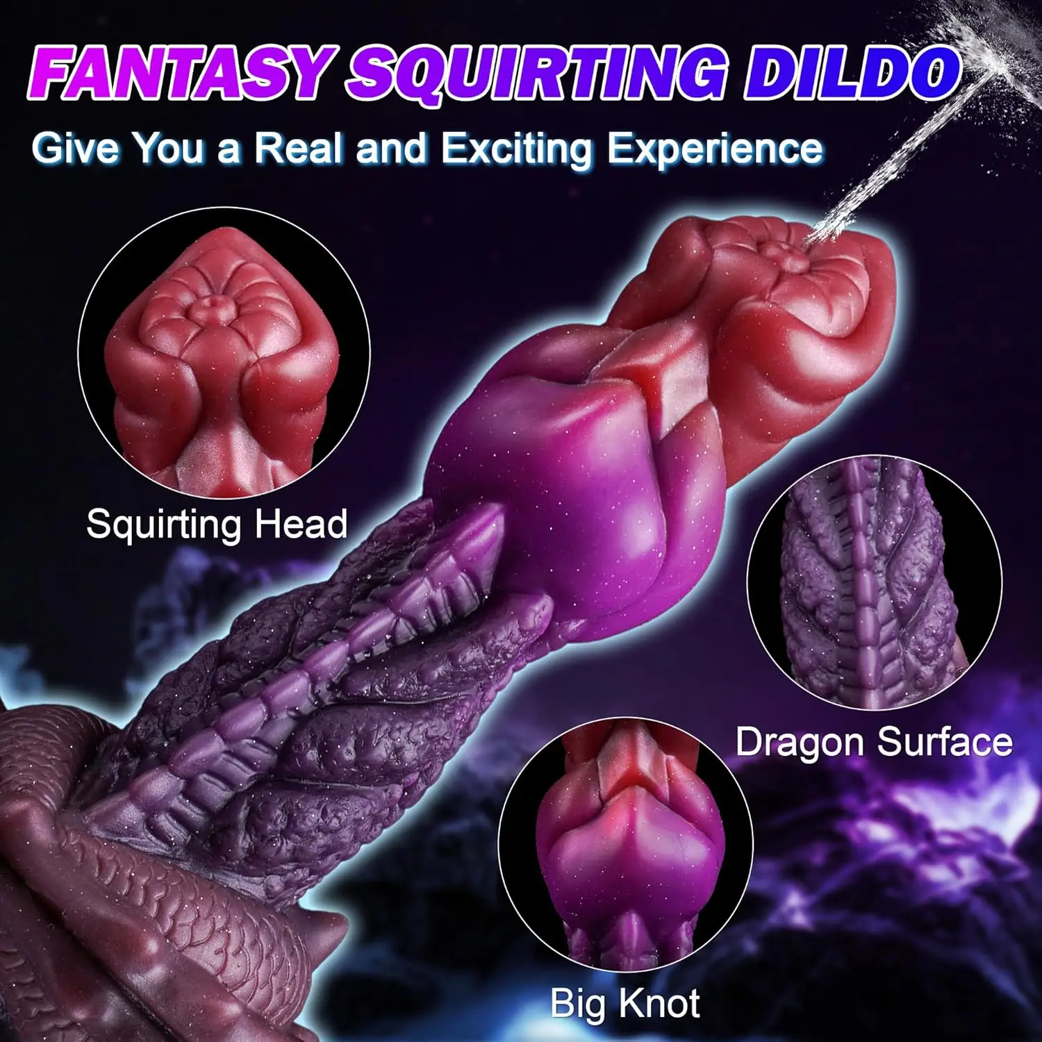 Gode Dragon Silicone – Ventouse, Éjaculation & Pulvérisation | Nœud Fantaisie Alien