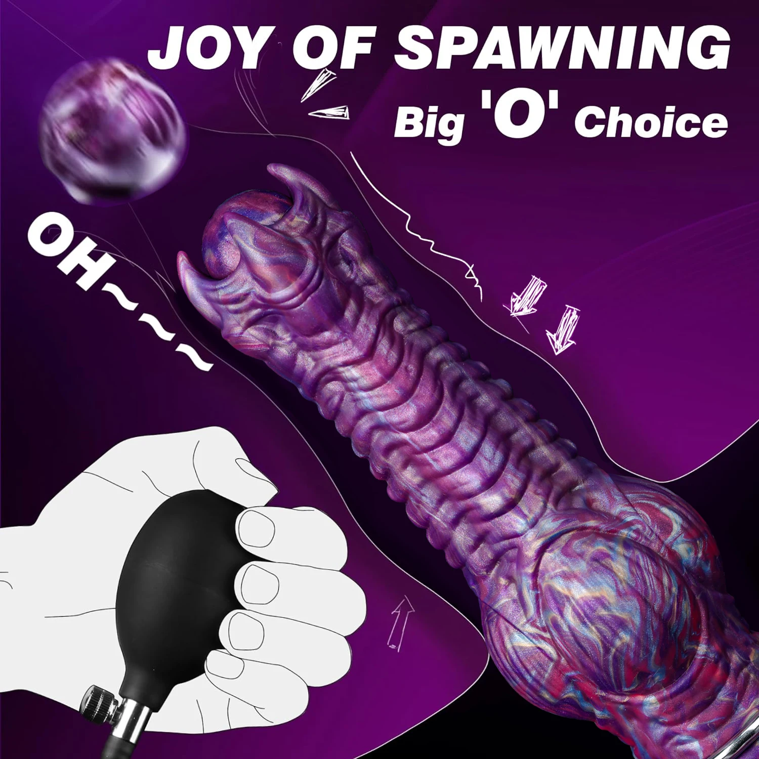 Gode Ovipositeur Monstre Alien 4 Boules 3 Œufs Silicone Souple Étanche Violet