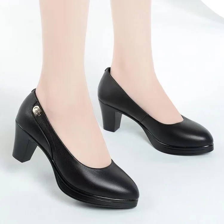 Chaussures Habillées Femme à Talon Épais – PU Souple, Légères, Imperméables & Confortables