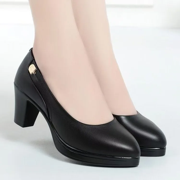 Chaussures Habillées Femme à Talon Épais – PU Souple, Légères, Imperméables & Confortables
