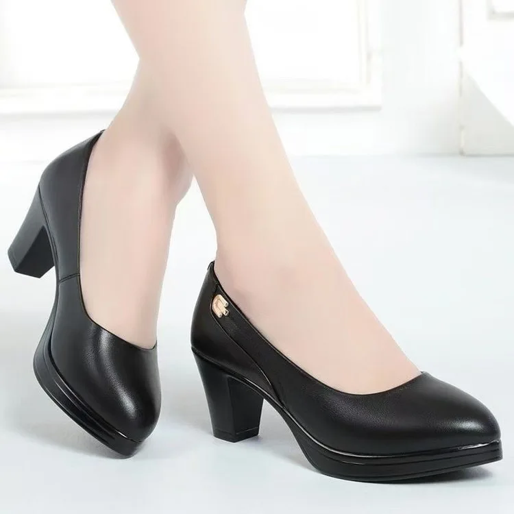 Chaussures Habillées Femme à Talon Épais – PU Souple, Légères, Imperméables & Confortables