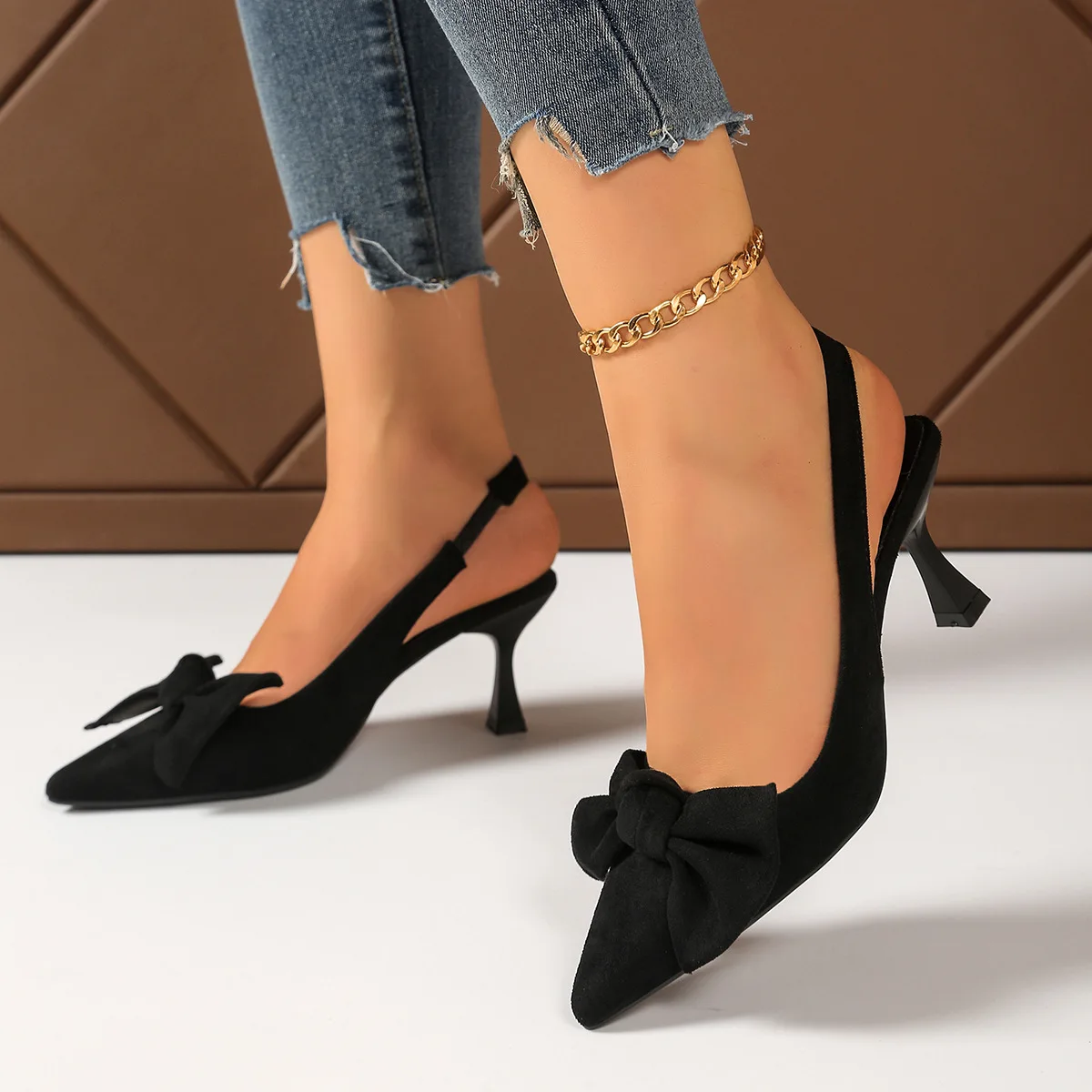 Sandales compensées bout pointu nœud élégant – Style Européen Grande Taille