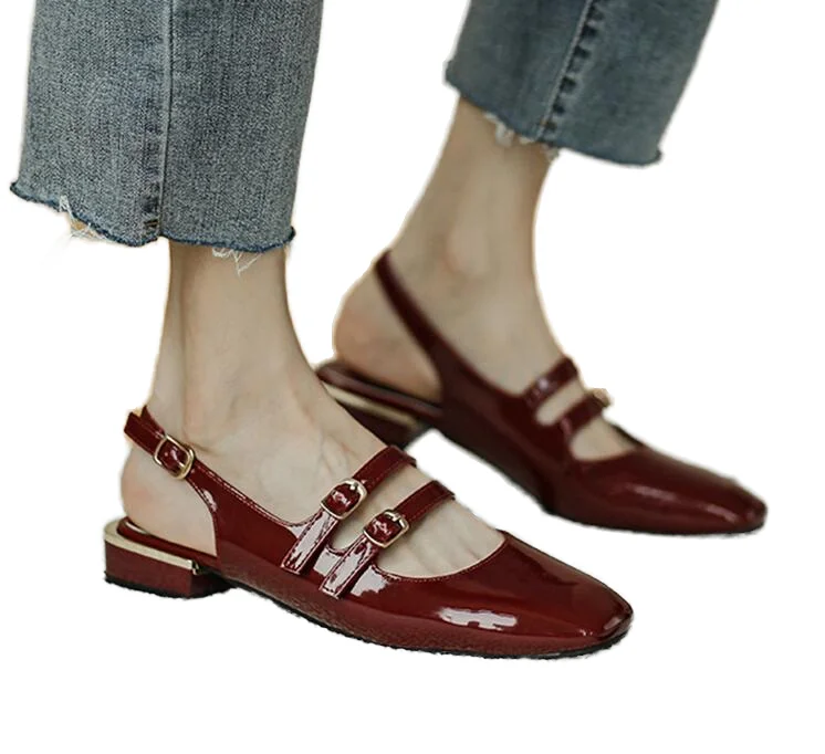 Sandales Mary Jane Rétro Femme – Style Coréen Talon Plat PU Léger