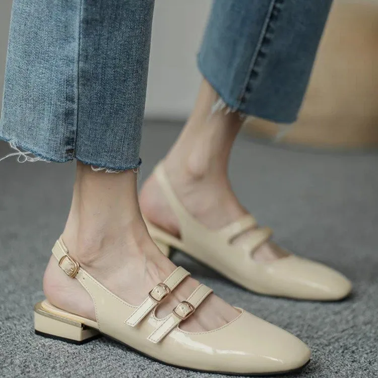 Sandales Mary Jane Rétro Femme – Style Coréen Talon Plat PU Léger