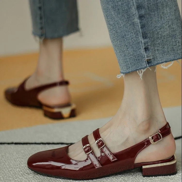 Sandales Mary Jane Rétro Femme – Style Coréen Talon Plat PU Léger
