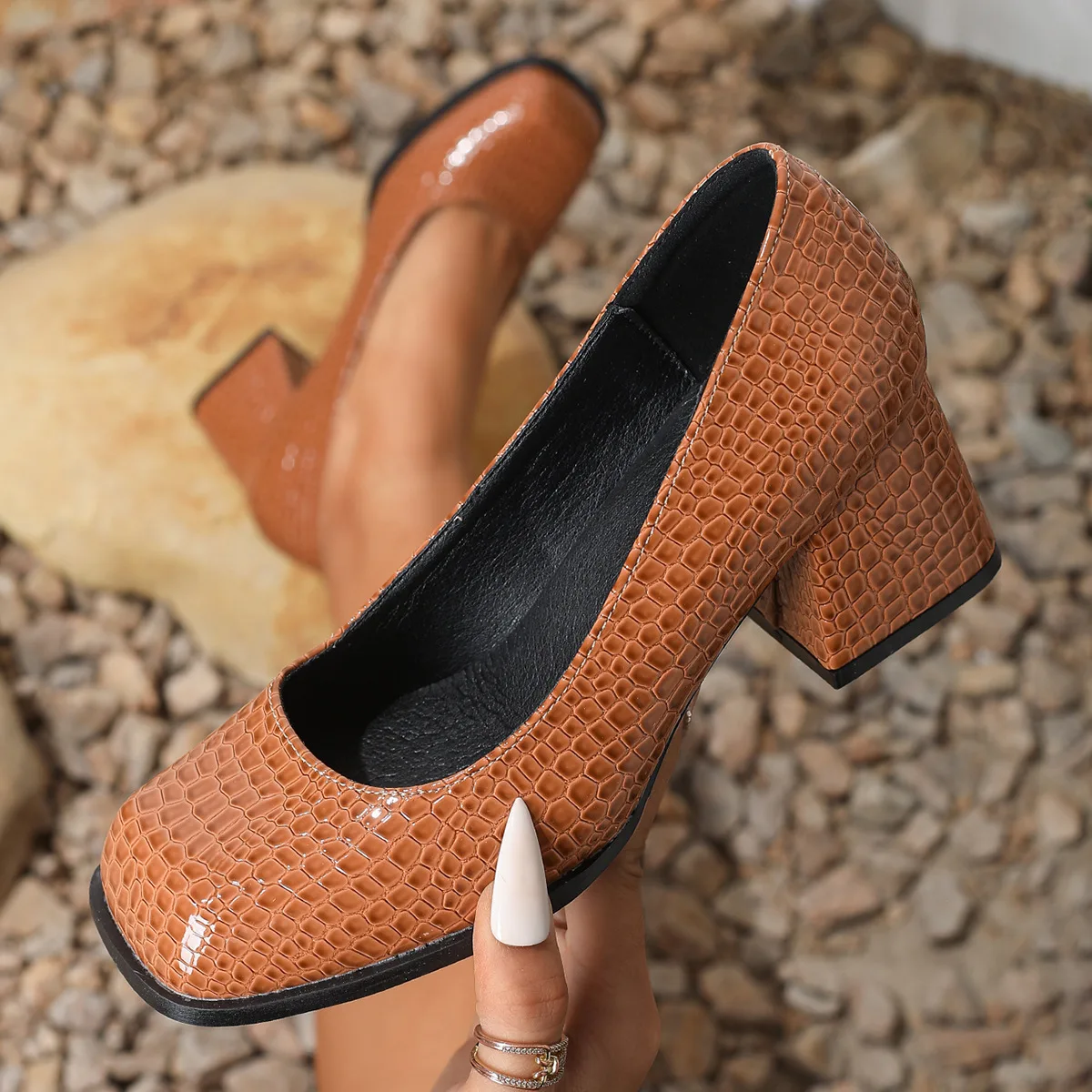 Chaussures Femme à Bout Carré | Talon Épais 5-8cm | Imperméables | Bureau & Formel