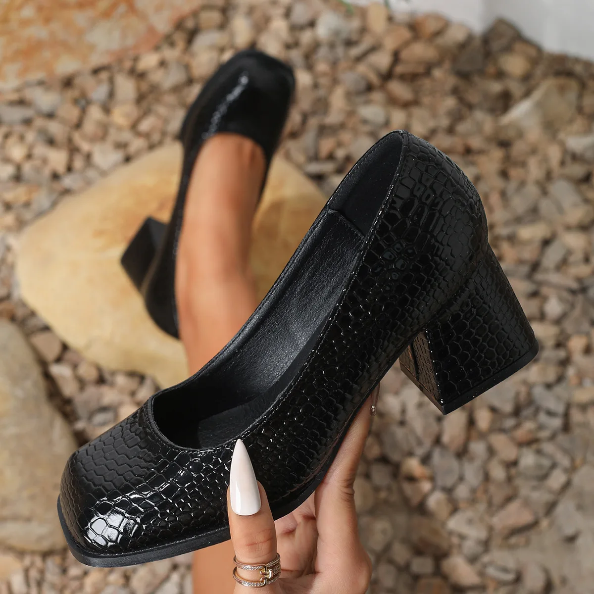 Chaussures Femme à Bout Carré | Talon Épais 5-8cm | Imperméables | Bureau & Formel