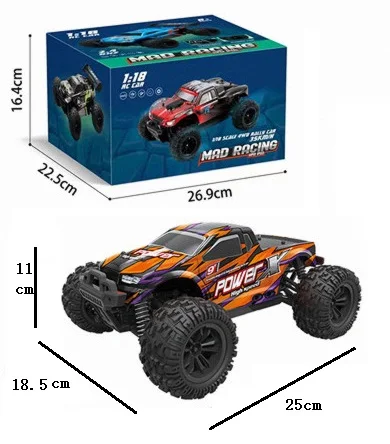 Voiture RC Tout-Terrain 4WD 1/18 – 36 km/h, Télécommande 4 Canaux, Prête à l'emploi