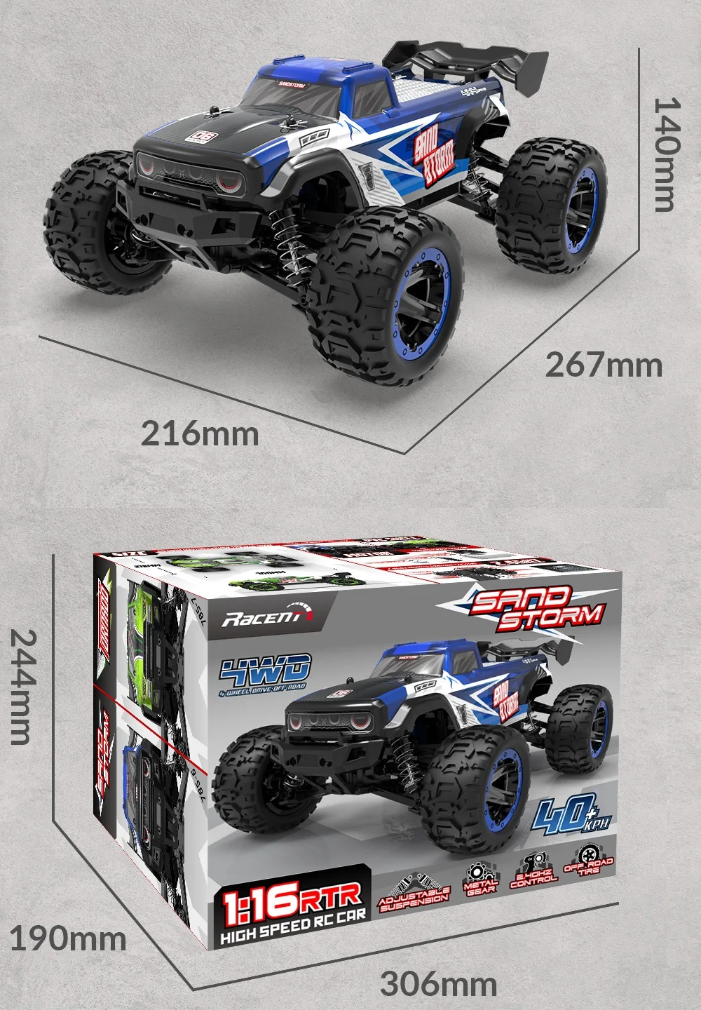 Voiture Télécommandée RC Drift 1/16 – 45 KM/H Tout-Terrain, Prête à l'Emploi