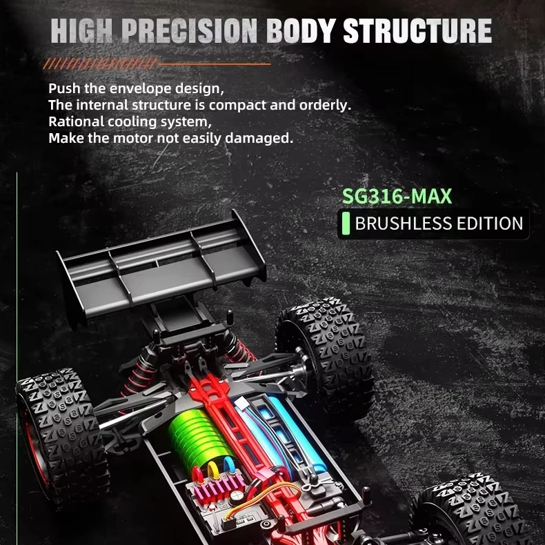 Voiture RC Tout-Terrain 4WD SG316 MAX – Brushless 80 km/h, Télécommande 200m, Échelle 1:16