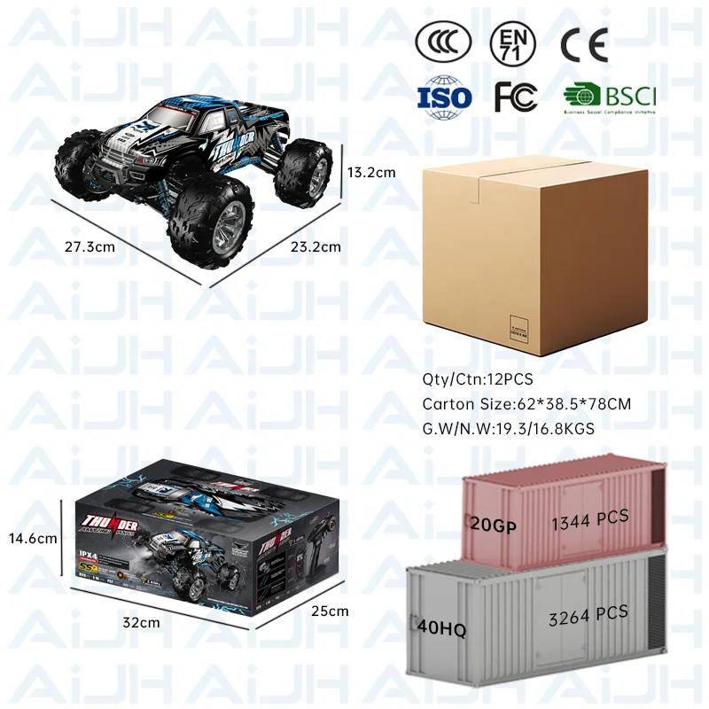Voiture RC Hors-Route Brushless 1:16 – 35 km/h, Télécommande 2.4G, 6 Canaux