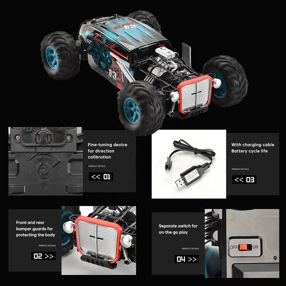 Voiture Télécommandée RC Off-Road 1/10 - 4 Canaux Rechargeable Tout-Terrain
