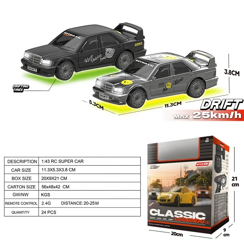 Mini Voiture RC Drift 1:43 Gyroscope ESP 4x4 Télécommande Feux LED Enfants
