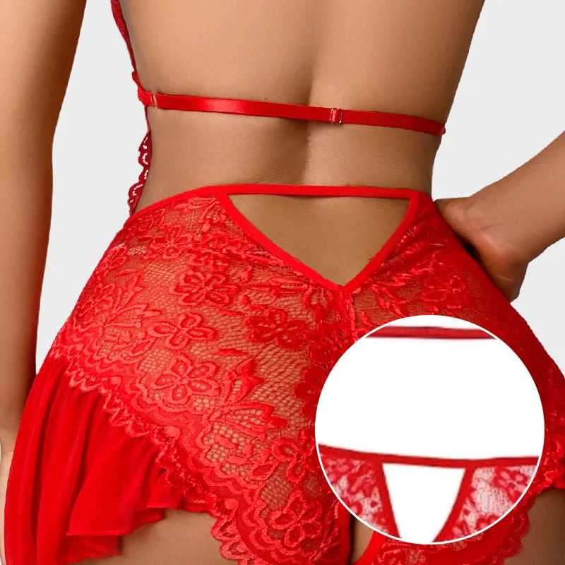 Combinaison Lingerie Dentelle Transparente Col V Profond – Teddy Sexy Brodé