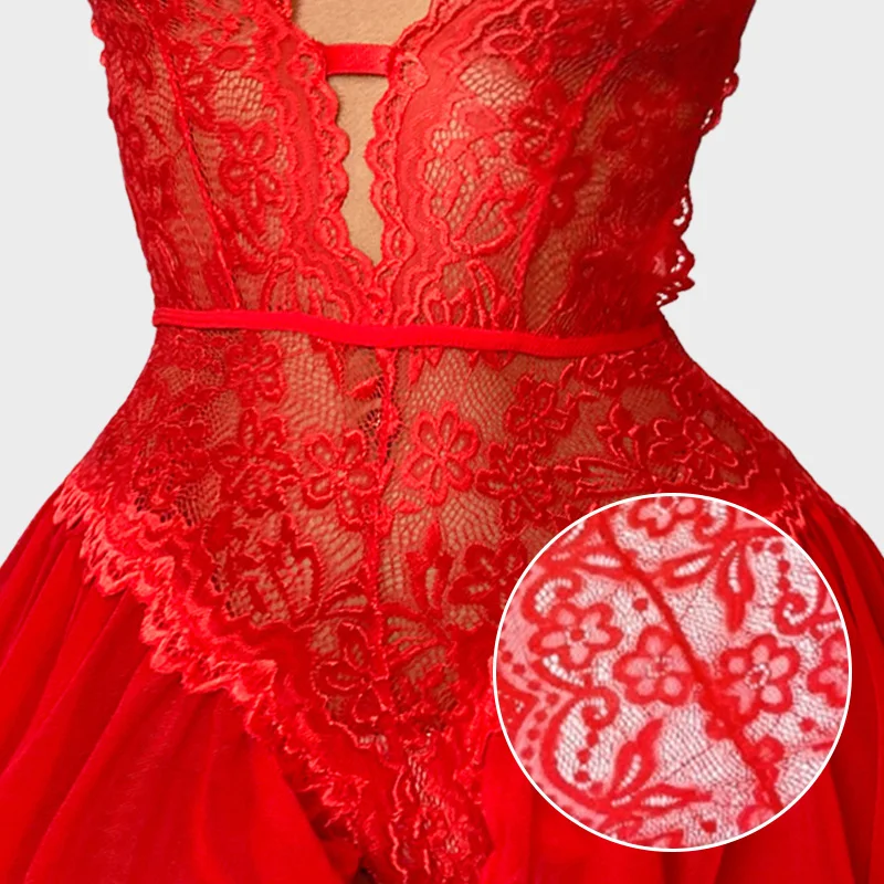 Combinaison Lingerie Dentelle Transparente Col V Profond – Teddy Sexy Brodé