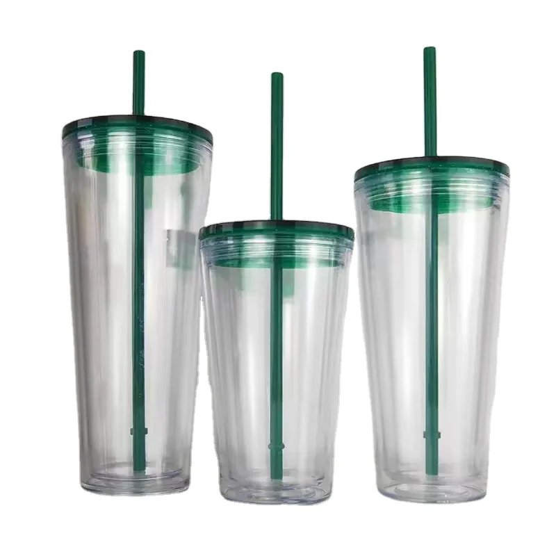 Gobelet Isotherme Double Paroi en Acrylique avec Paille – 16oz / 24oz / 32oz