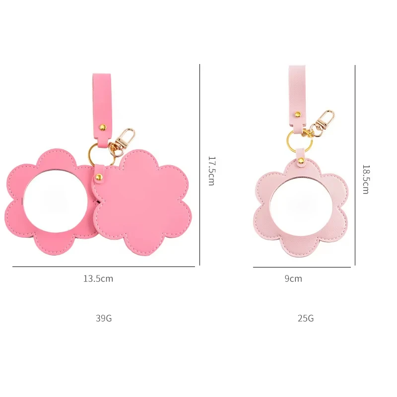 Miroir de poche fleur en cuir PU avec porte-clés – Cadeau femme personnalisable