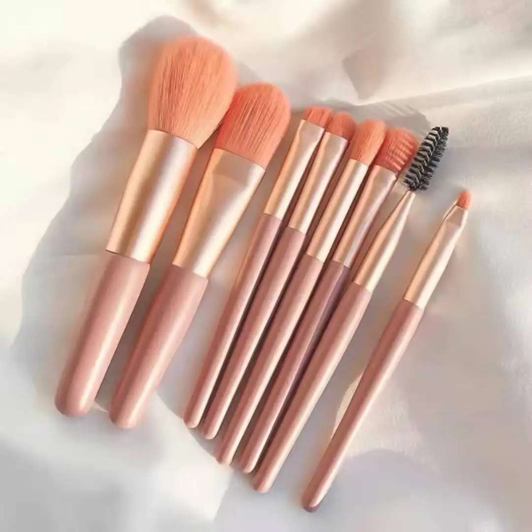 Set 8 Pinceaux Maquillage Professionnels Synthétiques avec Pochette de Voyage