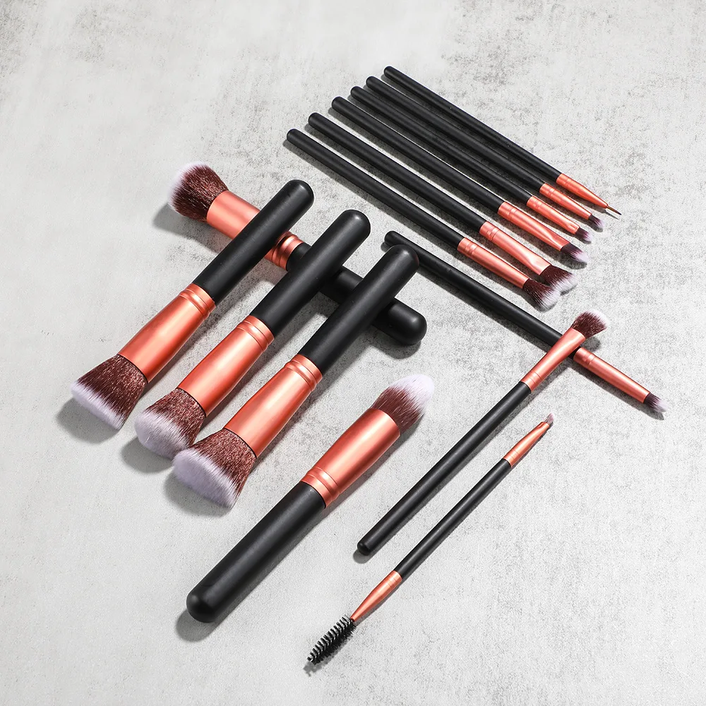 Set 14 Pinceaux Maquillage Synthétiques Or Rose – Fond de Teint, Fards & Poudre