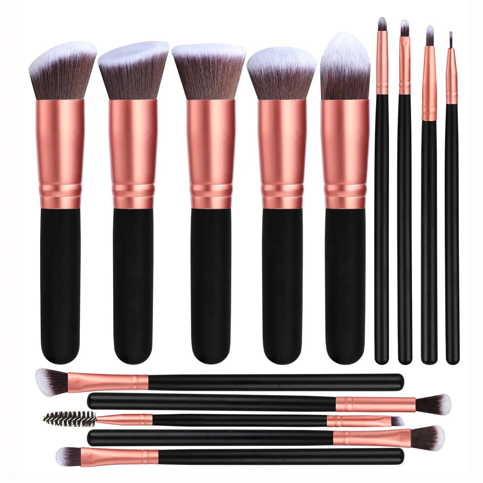Set 14 Pinceaux Maquillage Synthétiques Or Rose – Fond de Teint, Fards & Poudre
