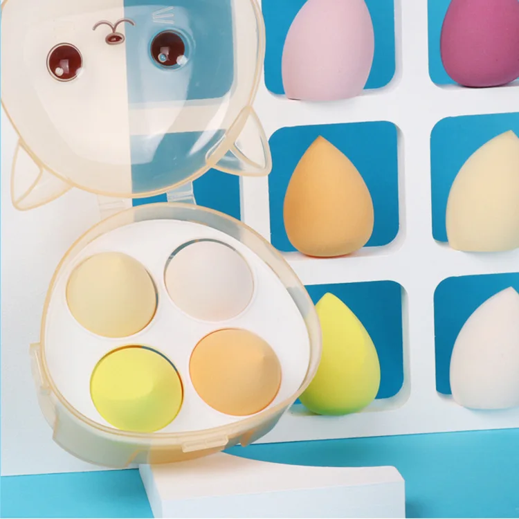 Lot de 4 éponges maquillage œuf – Application fond de teint sèche & humide, lavable