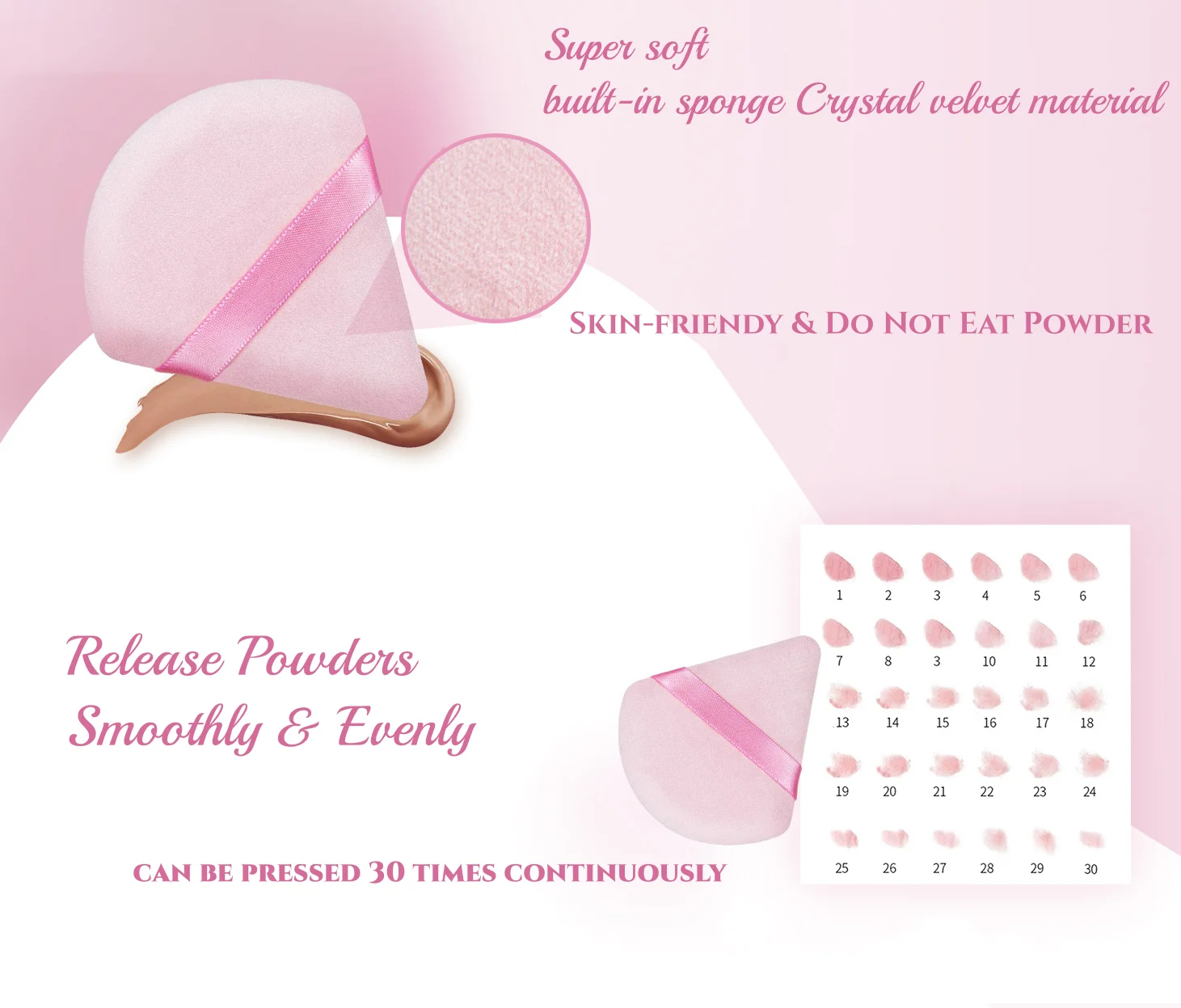 Éponge Triangle Rose en Coton Bio Lavable – Houppette Maquillage Fond de Teint